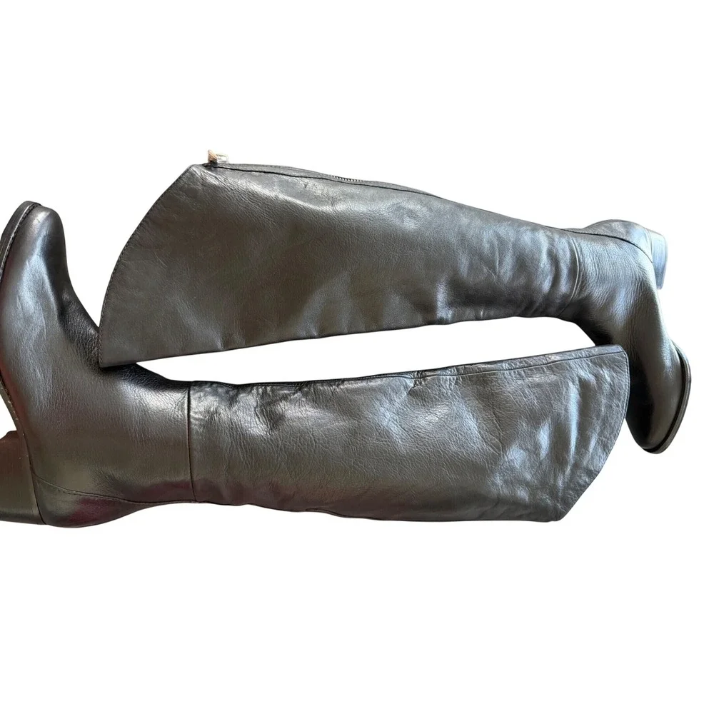 Dolce Vita Black Leather Over The Knee Boots Back Zip Vero Cuoio Sole Size 8